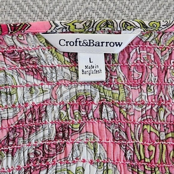 Croft & Barrow Midi Dress Large Pink Paisley Smocked Sleeveless Fit & Flare - Picture 8 of 12